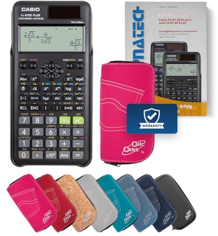 Casio FX-87 DE Plus II Schulrechner mit CalcCase Schutztasche & Fachbuch - Wissenschaftlicher Taschenrechner - Classic Set (Pink)