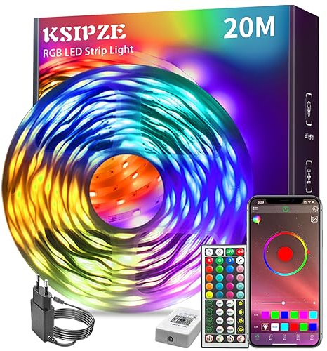 KSIPZE Led Streifen 20m RGB LED Strip mit Fernbedienung Bluetooth APP, Musik Sync Timer-Einstellung Dimmbar Farbwechsel Led Lichterkette Lichtband Leiste Band Beleuchtung für Zimmer Partei