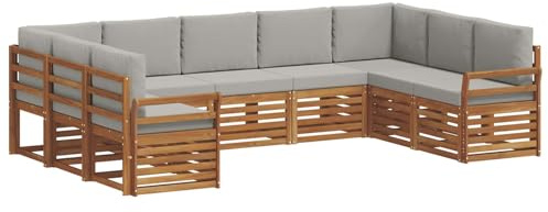 vidaXL Sofagarnituren 9 pcs Natürlich und Hellgrau Massivholz Akazie, Moderne Gartenbank, strapazierfähige Eckmöbel für draußen, gemütliches Loungeset für Terrasse und Patio