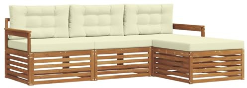 vidaXL Outdoor-Sofagarnitur mit Kissen 4 pcs Natur und Creme, Gartenlounge-Set, modernes Ecksofa für draußen, langlebige Möbel für Bequeme Terrassenplätze
