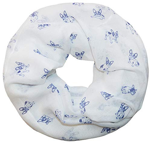 thb Richter Rundschal Loopschal Hunde Mops Dogge Schlauchschal Halstuch scarf Loop Bulldogge Hund Dog (Weiß/Blau)