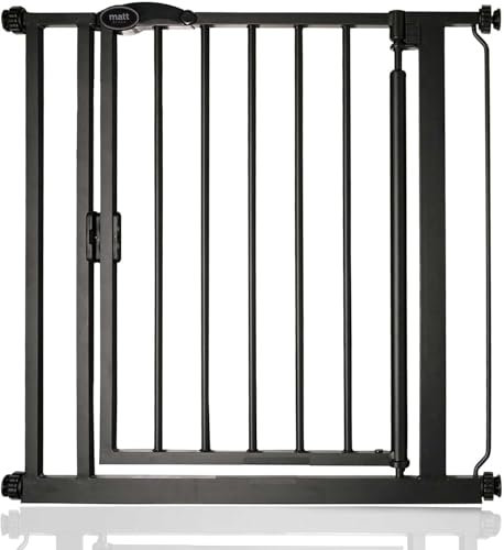 Safetots Pressure Fit Self Closing Stair Gate, 75cm - 82cm, Matt Black, Auto Closing Baby Gate, Safety Barrier for Toddler, Easy Installation