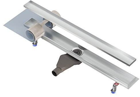 Nordona extraflache Edelstahl Duschrinne Complete Basic, Abgang Mitte Länge: 90 cm Inkl. befliesbare Mulde, Niederprofilsiphon Einbautiefe nur 6 cm