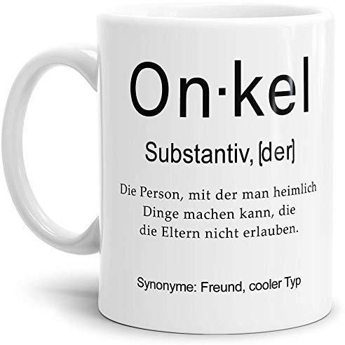 Tassendruck Tasse mit Definition Onkel - Wörterbuch/Geschenk-Idee/Dictionary/Beruf/Job/Arbeit/Familie/Weiss