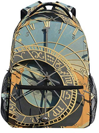BKEOY Rucksäcke Prag Antike astronomische Uhr Muster Multifunktions Tagesrucksack für Männer Frauen Jungen Mädchen Reisen Wandern Camping Schule Buch Tasche