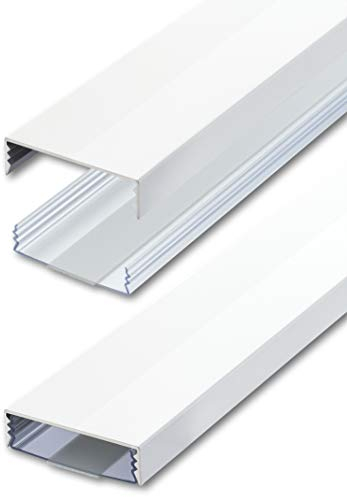 Flacher Design Aluminium Kabelkanal lackiert in Weiss Hochglanz RAL9003 selbstklebend 50 mm x 15 mm Alunovo Kabelschacht Leitungskanal Installationskanal (Länge: 140cm)