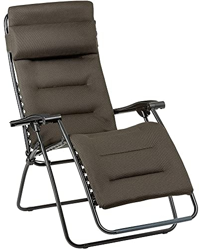 LAFUMA MOBILIER - Gepolsterter Relaxsessel Zero Gravity RSX CLIP - Klappbare Liege für Garten & Innenbereich - Widerstandsfähiges AirComfort-Gewebe - Vielseitiger, Höchster Komfort - Braun Taupe