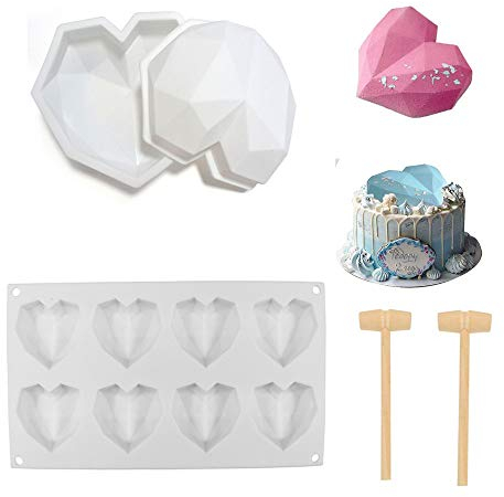 FTTKGRL Molde de Pastel de Silicona con Forma de Corazón de Diamante,Molde para Magdalenas Bombones,Molde de Hornear Geométrico de Corazón para hornear Herramientas de bricolaje