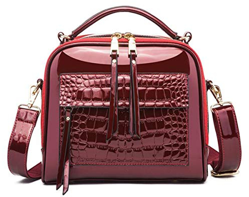 SMALLBLUER Damen Synthetische Kunstleder Schulter Umhängetaschen Handtaschen Tragbare Lack Helles Leder Weibliche Tasche-Rot