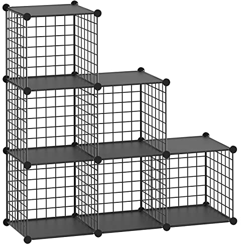 HUBSON Wire Cube Storage Organizer, Book/Toy/Craft/Potted Plants and petCloset Organizers and Storage Shelves?6-Cube Freely Combinable Metal Grids Storage Shelf,Black Plus Iron