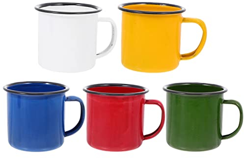 YARNOW Enamel Camping Mugs Set of 5, Small Enamel Tea & Coffee Cups for Camping & Picnic (Assorted Color)