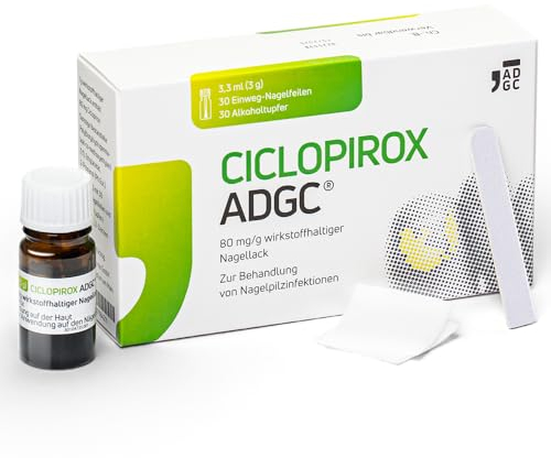 CICLOPIROX ADGC® 80mg/g 3,3ml - wirkstoffhaltiger Nagellack zur effektiven Behandlung von Nagelpilz - Set mit 30 Einwegpfeilen & Alkoholtupfern - leichte Anwendung - transparent & wasserfest