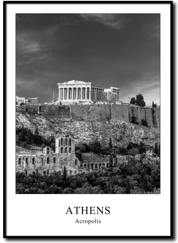 daazoo Gerahmtes Bild Akropolis Athen | Wandbild Rahmenbild | Griechenland griechisch UNESCO-Welterbe Tempel | Bild schwarzweiss schwarz weiß mit Rahmen | 50 x 70 cm