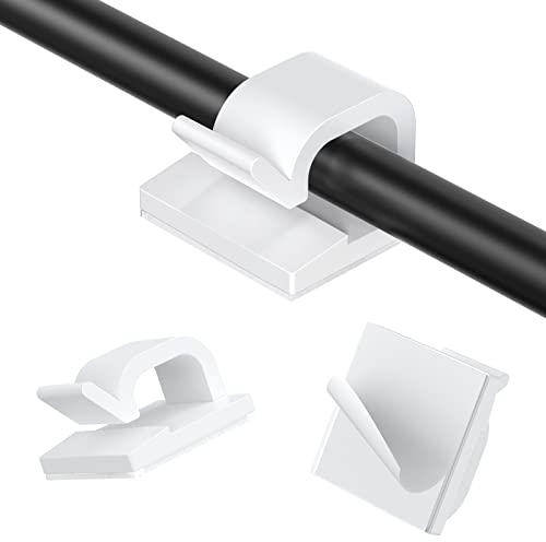 AGPTEK 60 Stück Kabelclips, Kabelhalter mit Starken Selbstklebend Pads, Kabelklemme für Schreibtisch, geeignet für die Befestigung von Netzkabel, Ladekabel, Lichterkette und Dekoartikel, Weiß