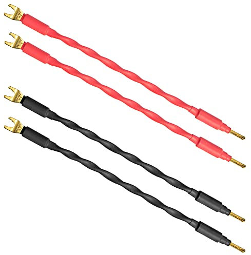 WORLDS BEST CABLES 4 Units - 20 CM - Canare 4S11 – Audiophile Grade - 11AWG - HiFi Speaker Jumper Cable Terminated with Gold Banana to Spade Connectors