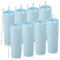 Volhoply 600ml Tumbler en Plastique Réutilisables Lot de 8,Tasse en Plastique à Double Paroi avec Couvercle et Paille,Gobelets à Café en Acrylique de Matte Libre BPA pour Soirées,Cadeaux(Bleu,8 Set)
