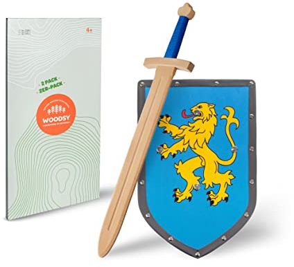 WOODSY ® Schild und Schwert Kinder | 57 cm lang Handmade aus Buche Löwen Design | Ritter kostüm Kinder Ritterschwert Kinder Kinder Schwert Spielzeug Schwert Fasching Mittelalter excalibu