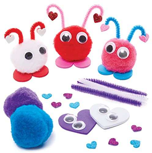 Baker Ross FX340 Liebesherz Käfer Pompon Dekoration-Kits - 10er-Pack, Valentinstag-Bastelset für Kinder