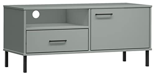 vidaXL TV Schrank mit Metallbeinen Lowboard TV Möbel Tisch Board Sideboard Fernsehtisch Fernsehschrank HiFi-Schrank Grau Massivholz Kiefer