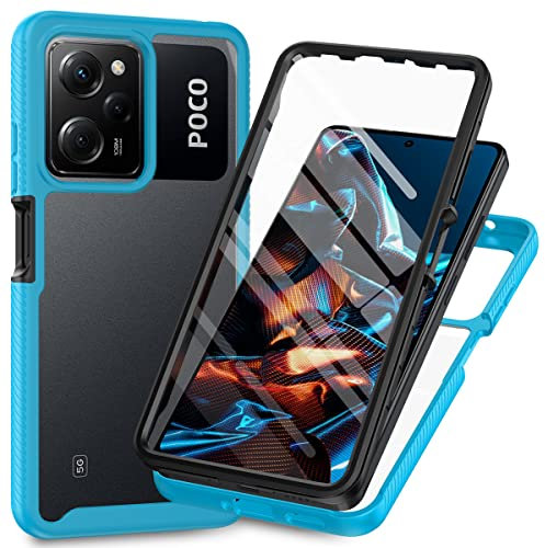 RonRun Funda para Xiaomi Poco X5 Pro 5G con Protector de Pantalla Incorporado, Protección de 360 ° Anti Choque Transparente Carcasa Compatible con Xiaomi Poco X5 Pro 5G Azul Claro