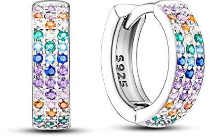 NARMO 925 Sterling Silber Ohrringe für Frauen Kleine bunte Cubic Zirkonia Ohrringe