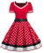BaoDan Robe de Soirée Femme Chic avec Ceinture Vintage rétro année 50s pin-up Rockabilly Swing à Pois Plissée Manche Courte au Genou A-Line 1-Rouge 3XL