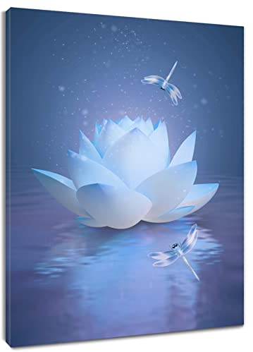 HVEST Libelle mit Seerosen-Blumen, Wandkunst für Wohnzimmer, Zen Spa-Bild bedruckte Wanddekoration Kunstwerk für Schlafzimmer Badezimmer Wanddekoration, fertig zum Aufhängen, 30.5x40.6 cm