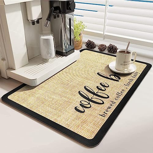 Goujfol Abtropfmatte Geschirr, Unterlage für Kaffeemaschine, Küche rutschfest Geschirrabtropfmatte Untersetzer, Saugstarke Trockenmatte für Spüle, Schnelltrocknend, 30 X 40cm Khaki
