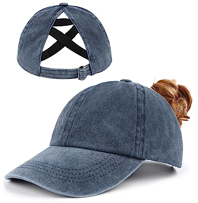 Zylioo XL Pferdeschwanz Basecap Großen Kopf,Washed Ponytail Kappe Größe 60-65,Criss Cross UV-Schutz Golf Cap