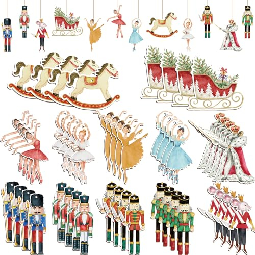 Harloon 48 Pcs Christmas Wooden Hanging Ornaments Christmas Tree Decorations Xmas Tree Vintage Hanging Signs for Xmas Farmhouse Home Winter Holiday Party Supplies(Walnut)