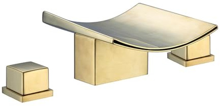 Mitigeur Salle de Bain Cascad Chaud Et Froid Mitigeur de Lavabo 3 Trous Robinet Cascade Double Poignée En Laiton,Or Brossé