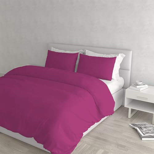 Set Copripiumino Matrimoniale Microfibra Elegant, lavorato in Italia - Parure Copri Piumino - Sacco Piumone 250x200 cm con Patella e Federe Cuscino, Fucsia, Matrimoniale