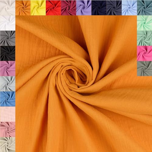 fingsi Musselin Baumwollstoff Webware Meterware Coupon (senf, 1,0m) (5010) + 23 weitere Farben