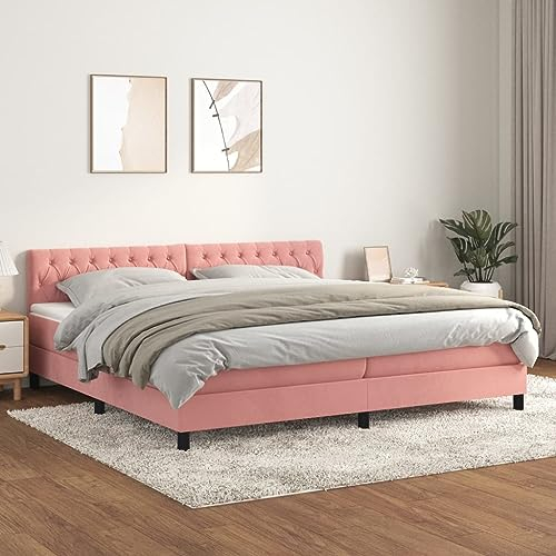 Hommdiy Boxspringbett mit Matratze Rosa 200x200 cm Samt