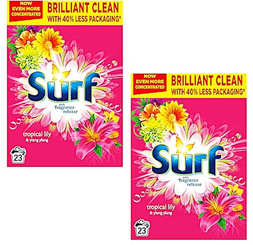 Concentrated Washing Powder Bundle - Contains Surf Tropical Lily 2 x 1.15kg. Natural Essential Oils - Long-Lasting Fragrance - Eco-Friendly - 46 Washes Total