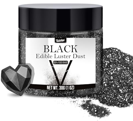 Edible Glitter Essbarer Glitzer - 30g Essbarer Glitzerpulver Glitzerstaub für Getränke, Lebensmittel, Kuchen - Essbares Metallisch Lebensmittelfarbe Glitzerpuder zum Cocktails, Torten (Schwarz)