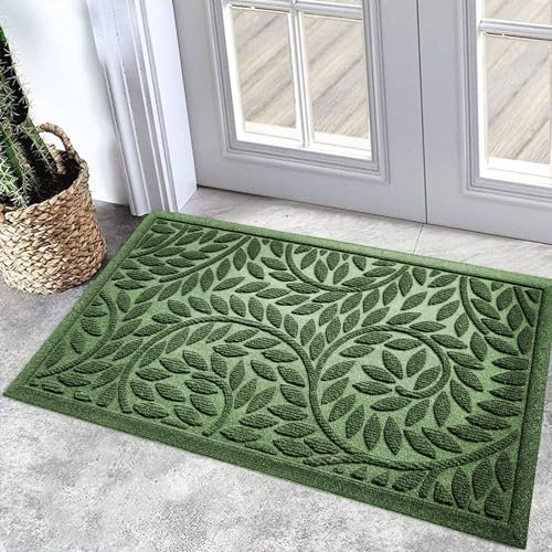 Bulijojo Front Door Mat Outdoor Entrance,Durable Heavy Duty Welcome Mat,Thick Absorbent Natural Rubber Non Slip Mat,Welcome Entryway Rug Green, 17x30