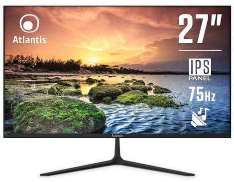 Moniteur Atlantis 27 pouces, écran 27 IPS 75Hz, Full HD 1920x1080, VGA HDMI DP, MULTIMEDIAL, FreeSync, Sortie audio/casque, Tilt, Temps de réponse 5ms, Contraste 1000:1,Angle 178/178, Câble HDMI 1.5m