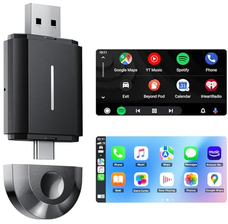 Volam Wireless CarPlay Adapter für Wired Carplay -Android Auto Adapter 2-in-1, 5GHz WiFi Unterstützung OTA, Typ-C/USB Plug & Play, kabelgebundenes Fahrzeuge ab Baujahr 2016+
