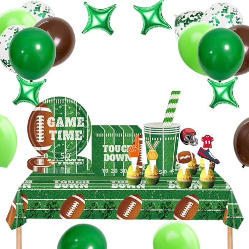 115 Stück American Football Party Geschirr Set,American Football Deko Geburtstag Junge,Inklusive Teller, Servietten, Tassen, Tischdecke, American Football Geburtstag Party Dekorationen,für 20 Gäste