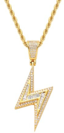 Kawailay Blitz Halskette Strass Blitz Anhänger Kette Rock Punk Hip Hop Goldkette Rapper Biker Cooles Halskette für Männer Frauen – Gold