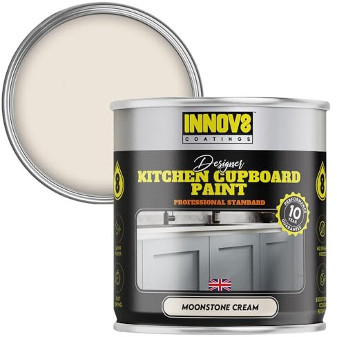 INNOV8 COATINGS DESIGNER KITCHEN CUPBOARD PAINT - DIY - NO PRIMER OR TOP COAT - SATIN Finish - 750 ml - Moonstone Cream - Fast Dry - CABINET, FURNITURE, WOOD, MDF, PLASTIC & METAL