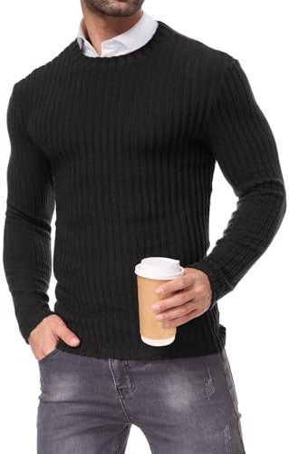 HMIYA Dünn Pullover Herren Langarmshirt mit Rundhalsausschnitt Feinstrick Sweater Männer für Frühjahr oder Herbst