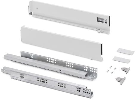 Emuca - Schubladen-Kit für Küche und Bad mit 3D-Regelung, Höhe 93mm, Tiefe 500mm, 60 Kg, sanftes Schließen, Panels nicht enthalten, Stahl, Weiß