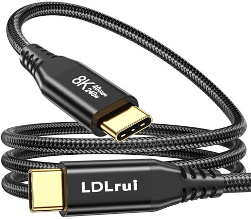 LDLrui USB C Monitor Display Cable 1.8m, 8K@60Hz UHD USB C Video Cord, Supports 40 Gbps Data Transfer, 240W PD Fast Charging USB C to USB C Cable, for MacBook Pro, Dell, Portable Monitor, iPad Pro