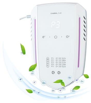 Charmline Purificador de Aire con Ozono e Iones Negativos, Eliminador de Olores, Generador de Ozono Hogar, Maquina Ozono Hogar, Absorbe Olores Baño, Cocina, Humo, Coches, Mascotas, Formaldehído