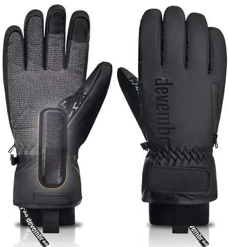 devembr Skihandschuhe mit Handgelenkschutz und Untermanschetten-Design, Snowboardhandschuhe Touchscreen, Schwarz, XS