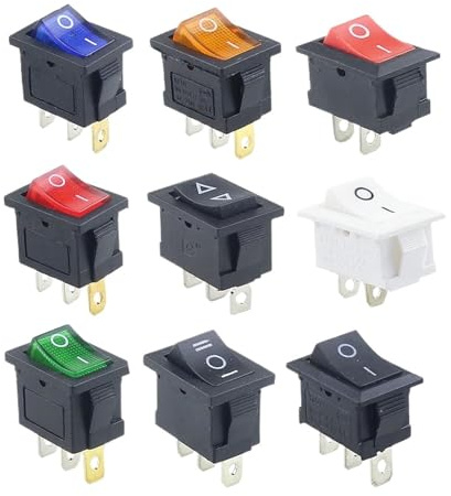 1PCS KCD1 21 * 15mm 2PIin 3Pin Boat Car Rocker Switch 6A/10A 250V/125V AC Red Yellow Green Blue black Button Best KCD1(Red 3PIN lamp)