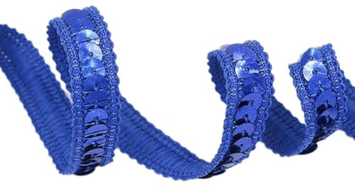 10m 12mm Glitzer Pailletten Spitzenband, Paillettenband Spitzenborte, Dekoband Zierband Borte zum Nähen, Pailletten Bänder Trim Bortenband für DIY Handwerk Kostüme Deko, Kleid Verschönern,Königsblau