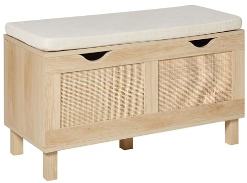 Beliani Banco con almacenaje Boho baúl Madera frentes Trenzados Madera Clara Washington